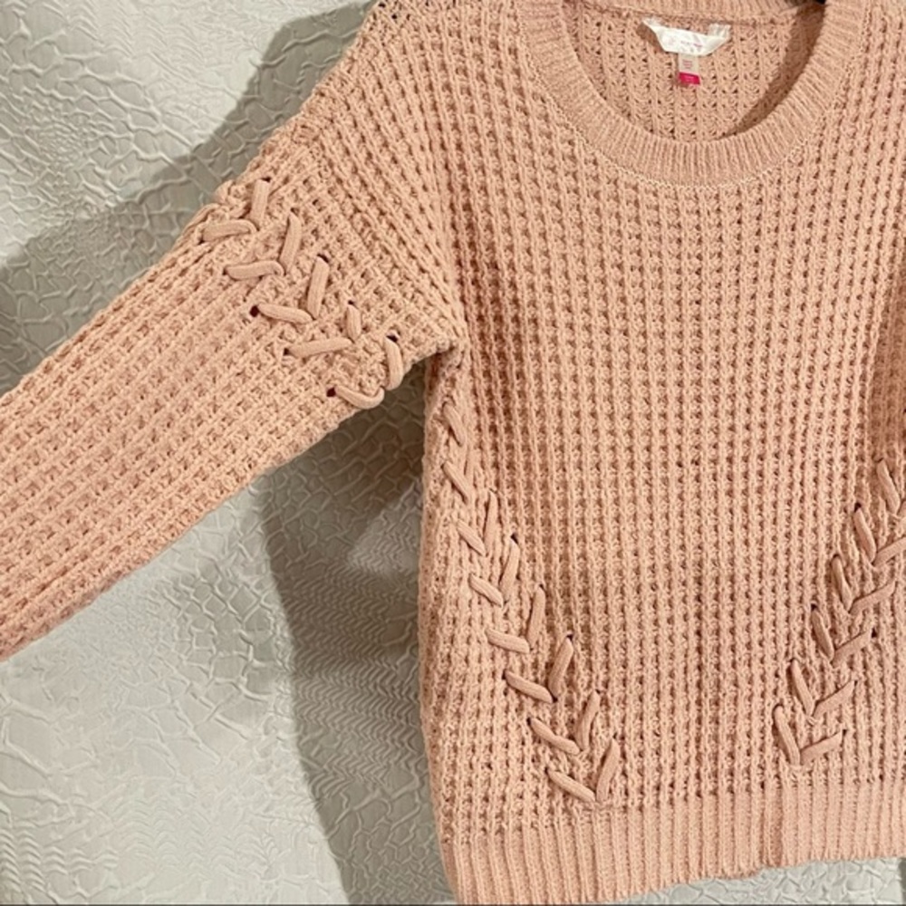 NWT! pink Crochet Knit Pullover Scoop Neck Long Sleeve Sweater Shirt - Picture 3 of 6